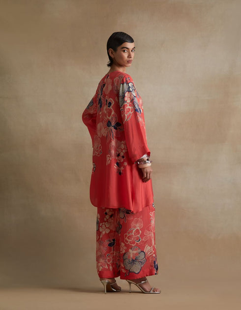 Kiln tomato bold floral print kurta set