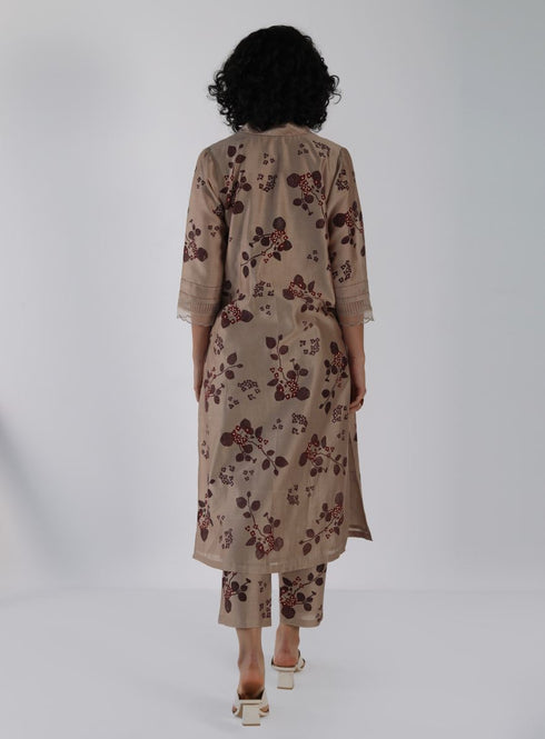 Kizuna beige sakura block print kurta set