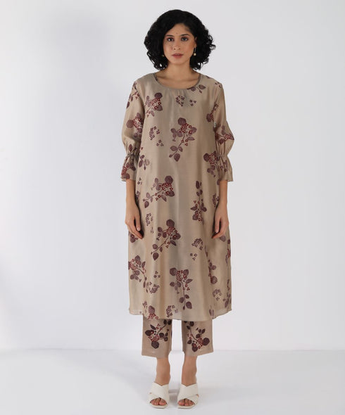 Kizuna beige sakura print kurta set