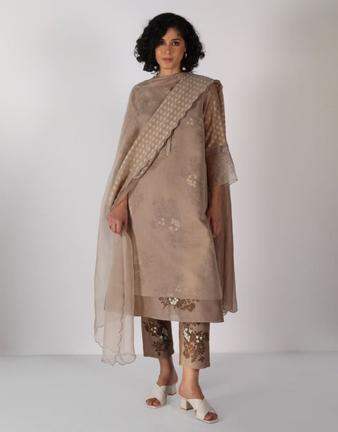 Kizuna beige tonal yuri print kurta set