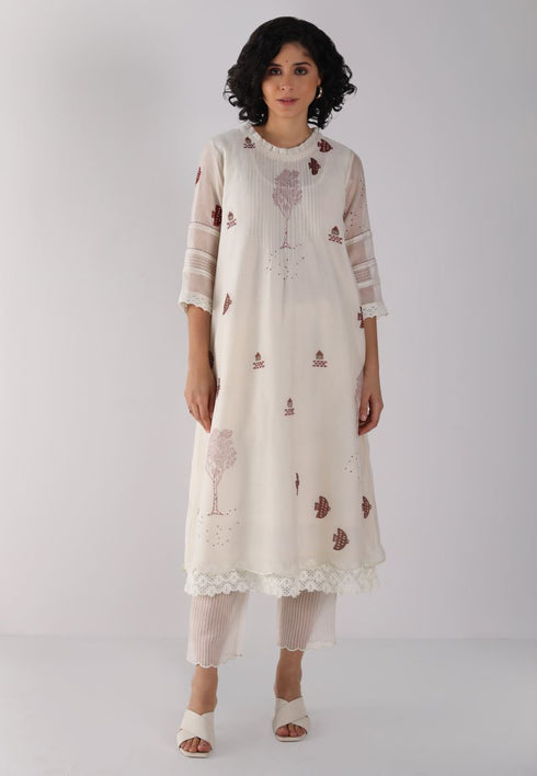 Kizuna ivory block print kurta set