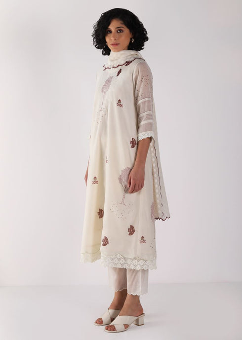 Kizuna ivory block print kurta set