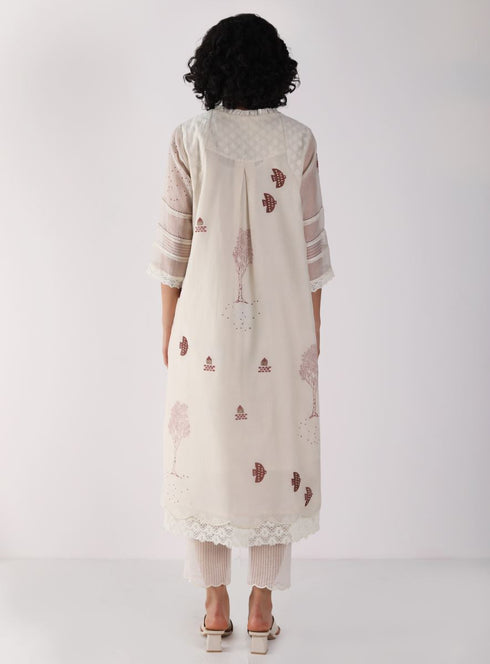 Kizuna ivory block print kurta set