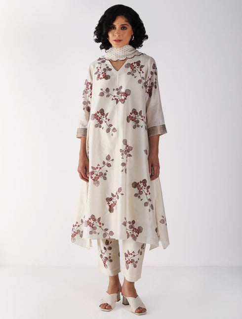 Kizuna ivory sakura print kurta set
