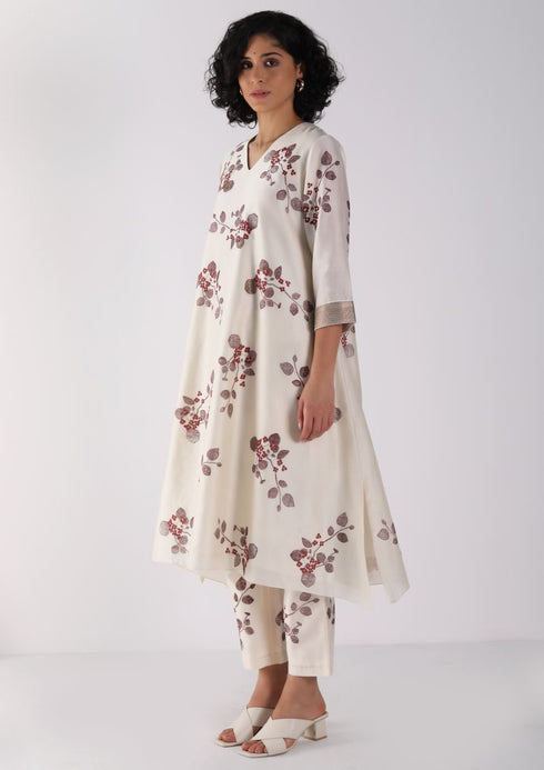 Kizuna ivory sakura print kurta set