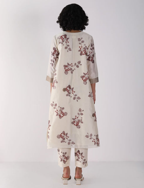 Kizuna ivory sakura print kurta set