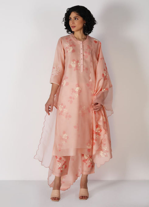 Kizuna old rose sakura print tonal kurta set