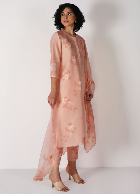 Kizuna old rose sakura print tonal kurta set