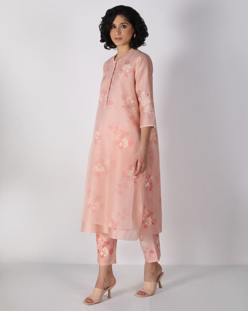Kizuna old rose sakura print tonal kurta set