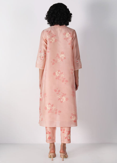 Kizuna old rose sakura print tonal kurta set