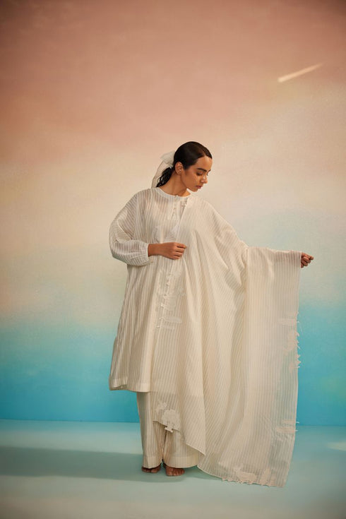 Kofu ivory chanderi applique dupatta