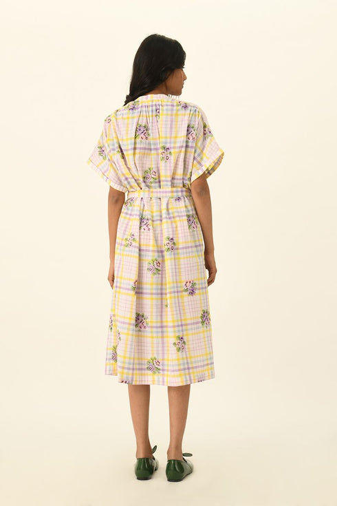 Koreana ivory check belted dress