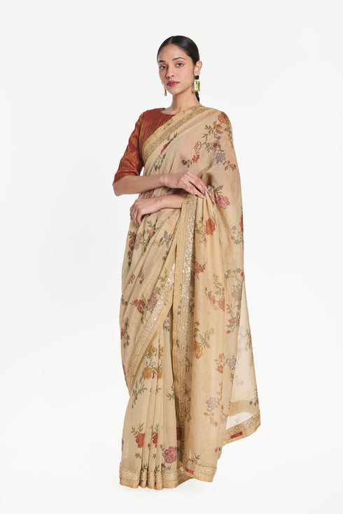 Kumudini beige sari