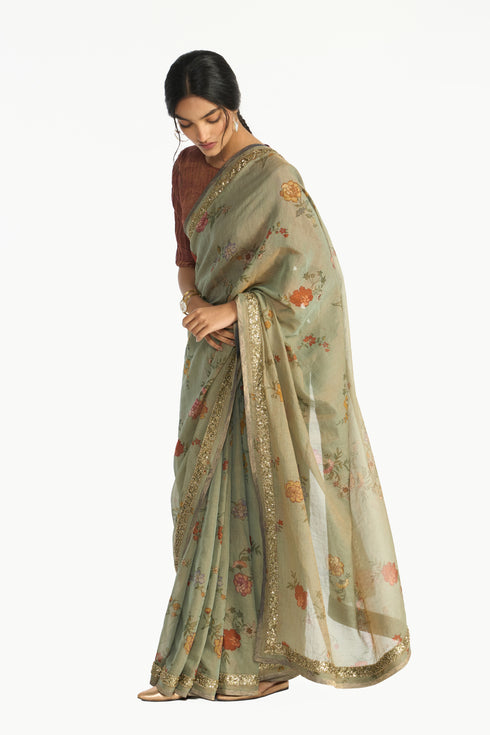 Kumudini sea green sari