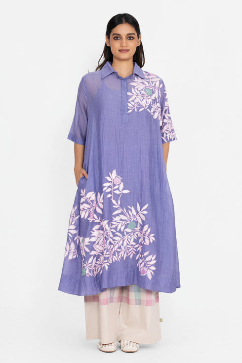 Lavender shirt collar tunic dress