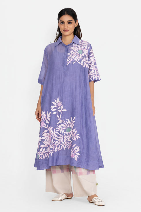 Lavender shirt collar tunic dress