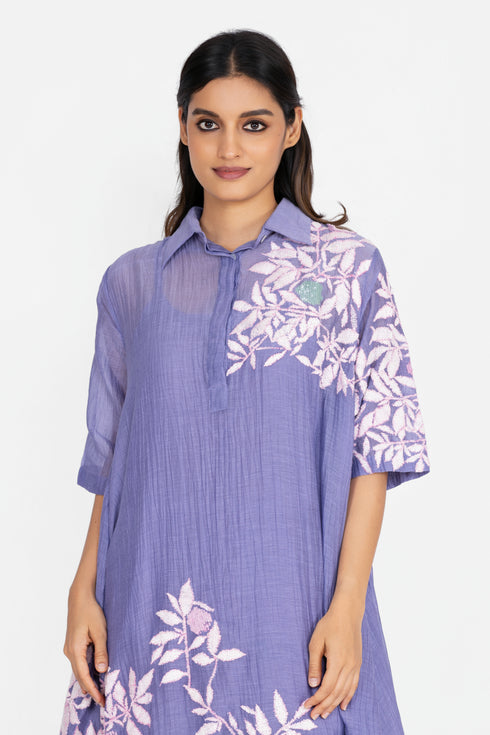 Lavender shirt collar tunic dress