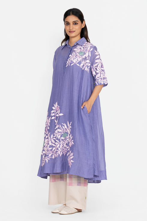 Lavender shirt collar tunic dress