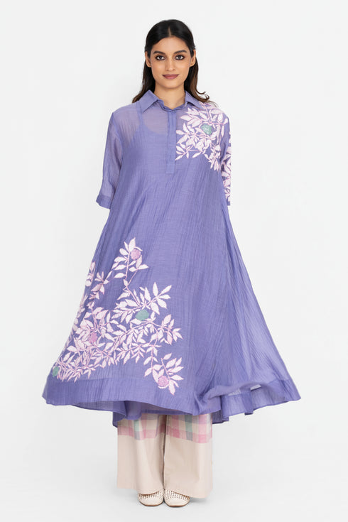 Lavender shirt collar tunic dress