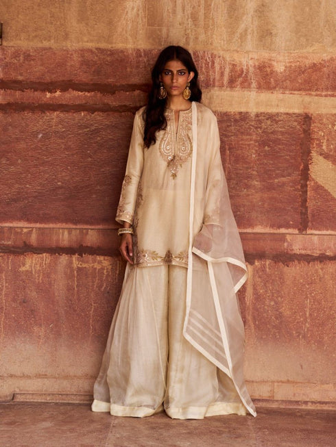 Leher ivory sharara set