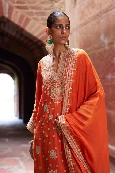 Leher kesariya moon kurta set