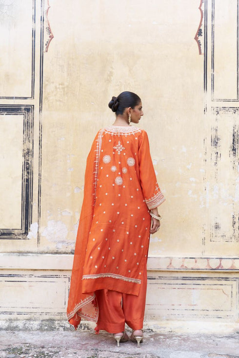 Leher kesariya moon kurta set