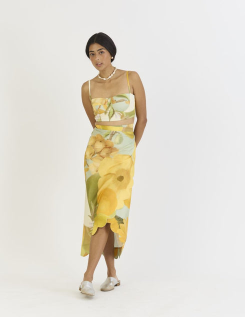 Lemonade yellow bralette and scallop skirt set