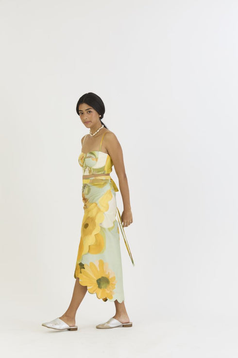 Lemonade yellow bralette and scallop skirt set