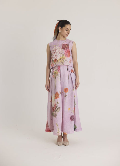 Lilac giggle berry linen top and skirt set