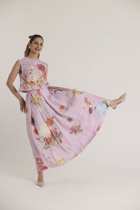 Lilac giggle berry linen top and skirt set