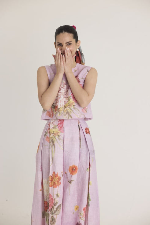 Lilac giggle berry linen top and skirt set