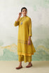 Lime green thin chanderi multicolor kashmiri embroidered back slit kurta set