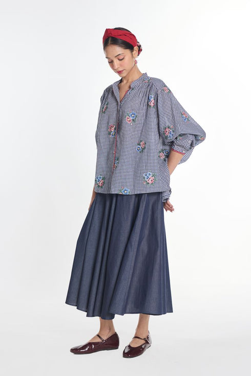 Lisianthus blue gingham check top