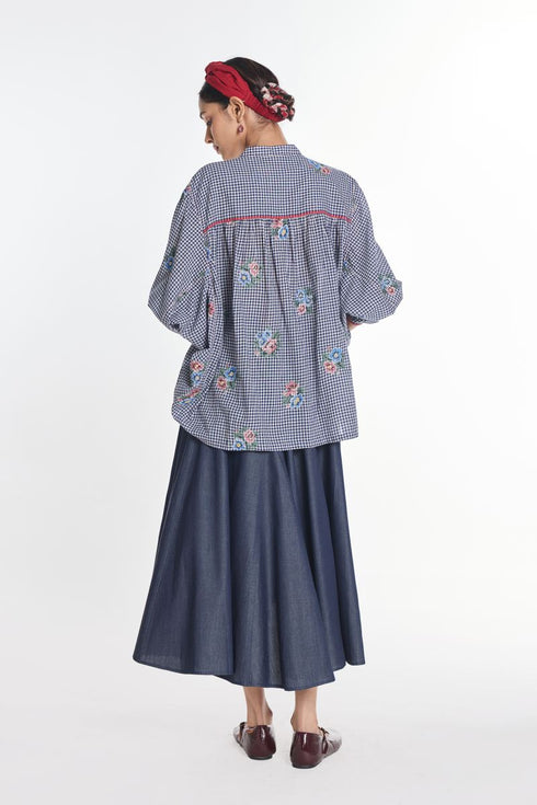 Lisianthus blue gingham check top