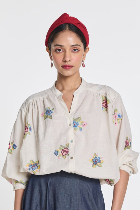Lisianthus ivory gingham check top