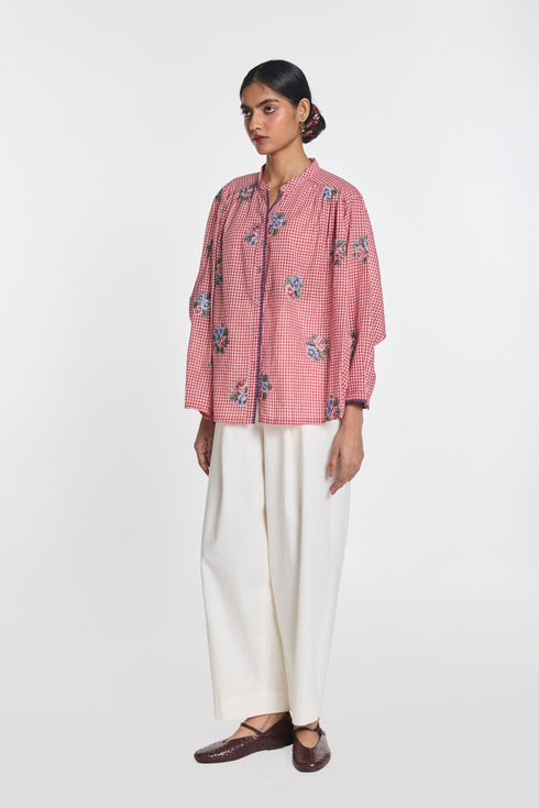 Lisianthus red gingham check top