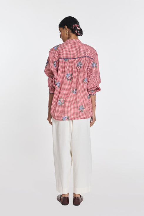 Lisianthus red gingham check top