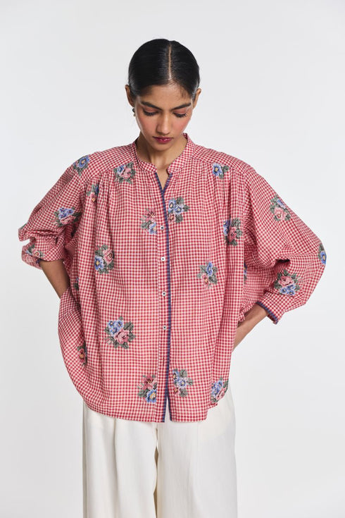 Lisianthus red gingham check top