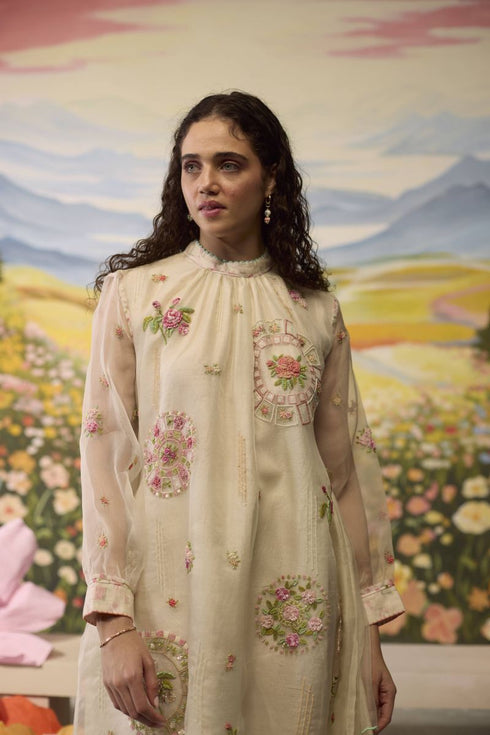 Lumina bone white embroidered dress