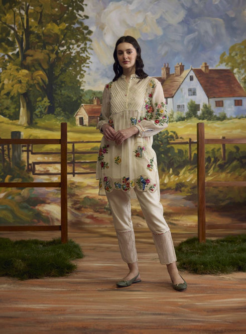 Lumina bone white embroidered kurta