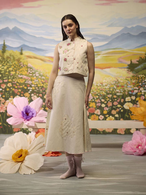 Lumina bone white embroidered waistcoat