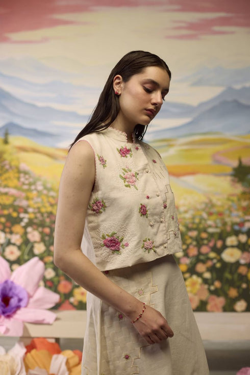Lumina bone white embroidered waistcoat