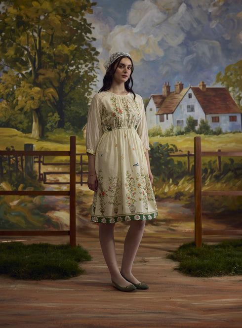 Lumina bone white floral cotton dress