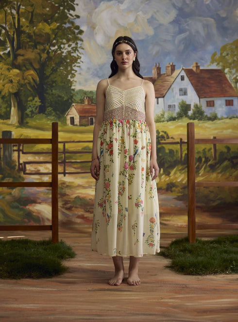 Lumina bone white floral dress