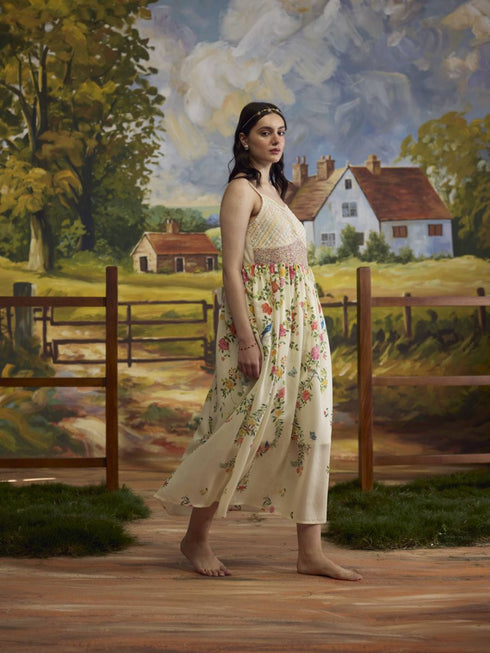 Lumina bone white floral dress