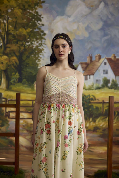 Lumina bone white floral dress