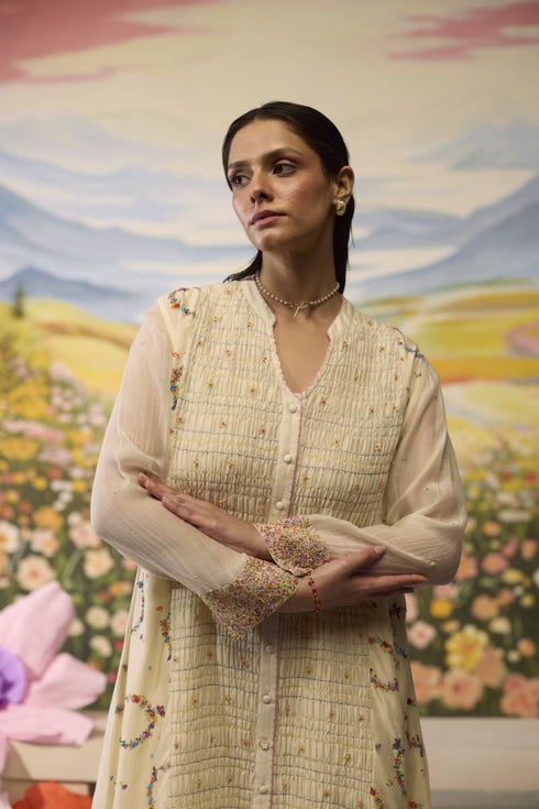 Lumina bone white smocked tunic