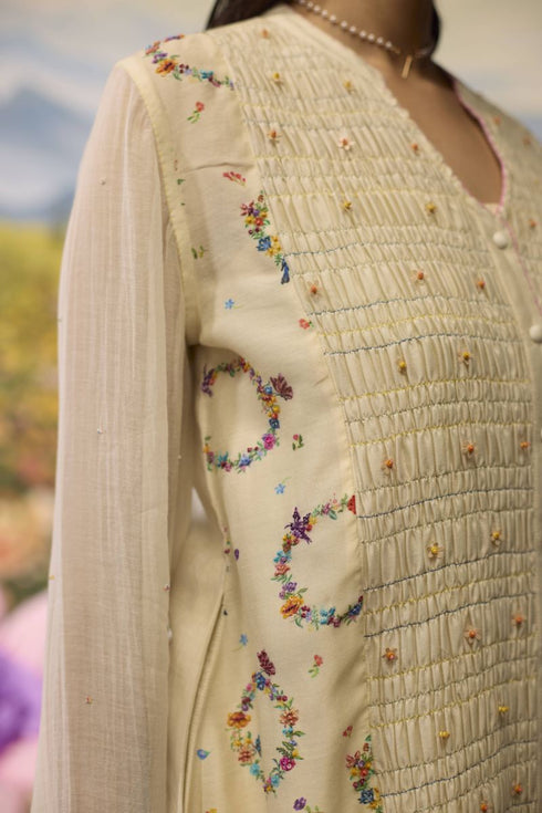 Lumina bone white smocked tunic