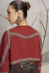 Madder red and brown layered linen embroidered jacket