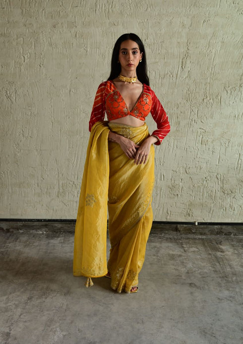 Madhuri orange choli sleeve blouse